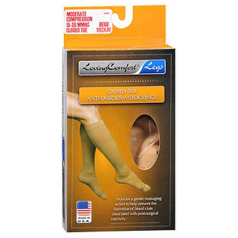 Anti-Embolism Stockings Moderate Compression Closed Toe Medium Beige 1 Pair by Loving Comfort