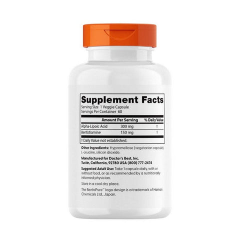 Doctors Best, Benfotiamine 150 + Alpha-Lipoic Acid 300, 60 Veggie Caps Doctors Best