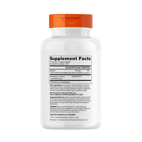 Doctors Best, High Potency Serrapeptase, 120,000 SPU, 270 Veggie Caps Doctors Best