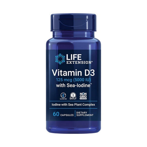 Life Extension, Vitamin D3 with Sea-Iodine, 125 mcg (5000 IU), 60 Caps Life Extension