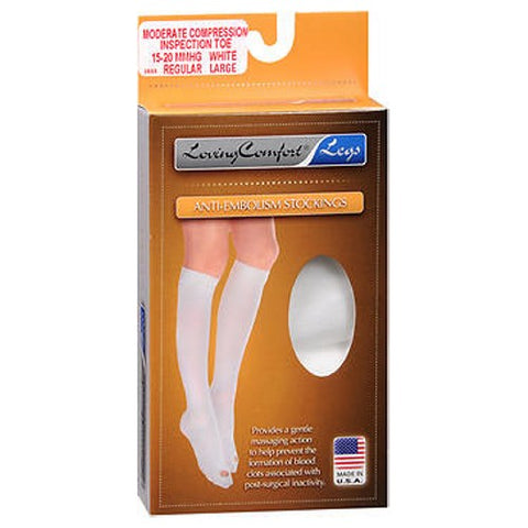 Anti-Embolism Stockings Moderate Compression Inspection Toe Regular Large White 1 Pair by Loving Comfort