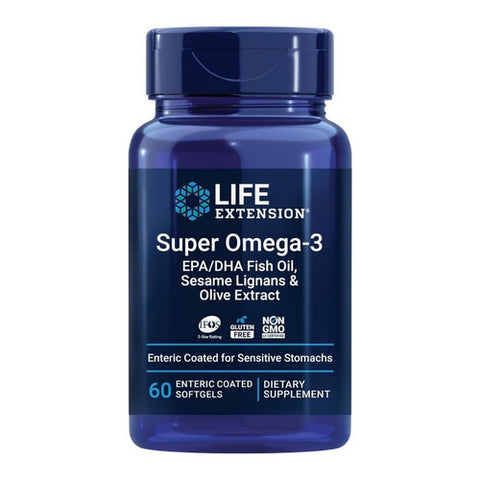 Super Omega-3 EPA/DHA Fish Oil, Sesame Lignans & Olive Extract Enteric Coated 60 Soft Gels by Life Extension