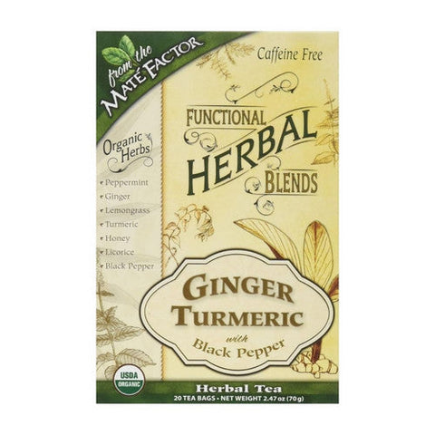 The Mate Factor, Functional Herbal Blends Ginger Turmeric With Black Pepper Tea, 20 Count The Mate Factor