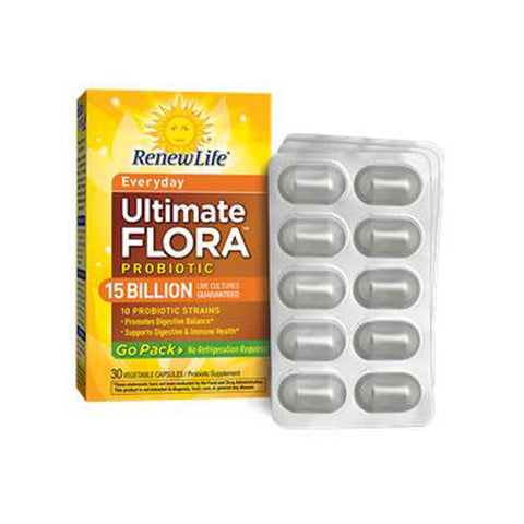 Renew Life, Ultimate Flora Everyday Probiotic Go Pack 15 Billion, 30 Capsules Renew Life
