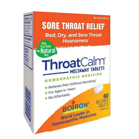 Boiron, Throatcalm Sore Throat Relief For Ages 4 Plus Years Unflavoured, 60 Tabs Boiron