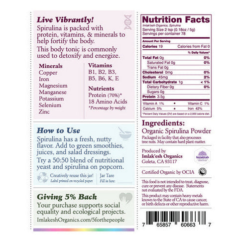 Imlakesh Organics, Organic Spirulina Powder, 14 Oz Imlakesh Organics