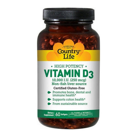 Country Life, Vitamin D3, 10,000 Iu, 60 Tabs Country Life