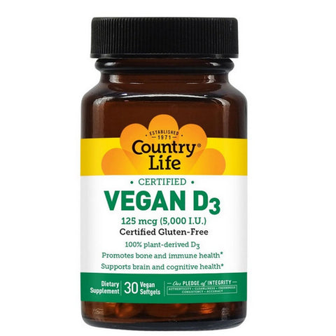 Country Life, Vegan D3, 5000 Iu, 30 Veg Softgels Country Life
