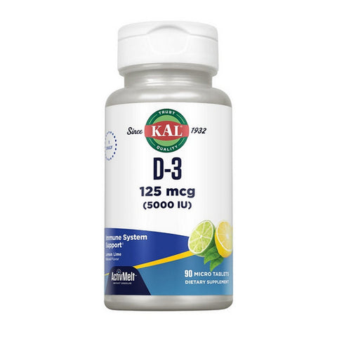 Kal, Ultra D-3 5000 IU ActivMelt Vegetarian, LemonLime 90 Count Kal