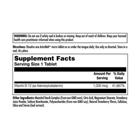 Kal, B-12 Adenosylcobalamin Activmelt Strawberry, 1000 Mcg, 90 Count