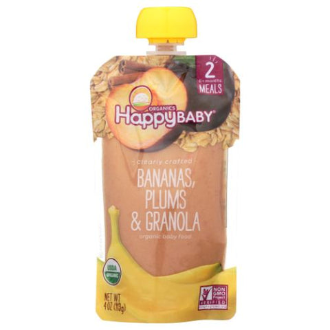 Happy Baby Food, Organic Clearly Crafted  Bananas Plums & Granola, 4 Oz(Case Of 16) Happy Baby Food