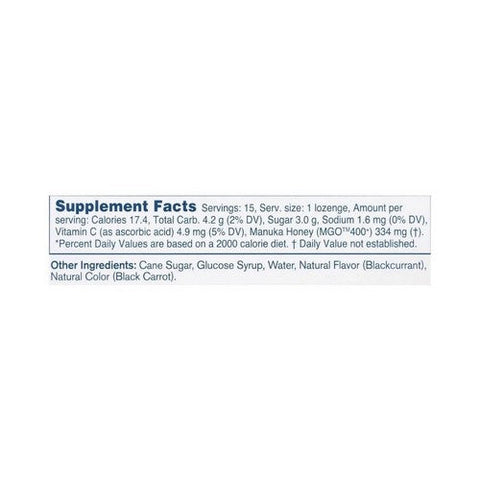 Manuka Health, Manuka Honey Lozenges Mgo 400+ Blackcurrant, 15 Count Manuka Health