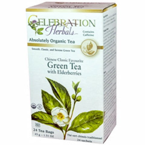 Celebration Herbals, Organic Chinese Green Tea with Elderberries, 24 Bags Celebration Herbals
