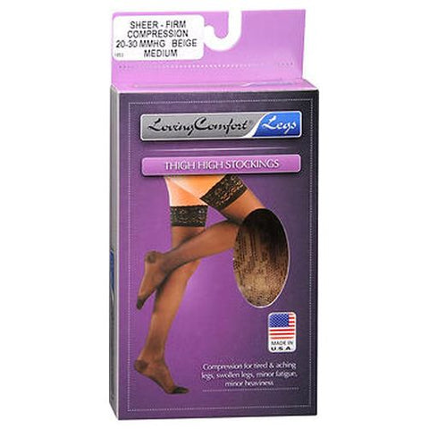 Loving Comfort, Thigh High Stockings Sheer Firm Compression Medium Beige, 1 Each Loving Comfort