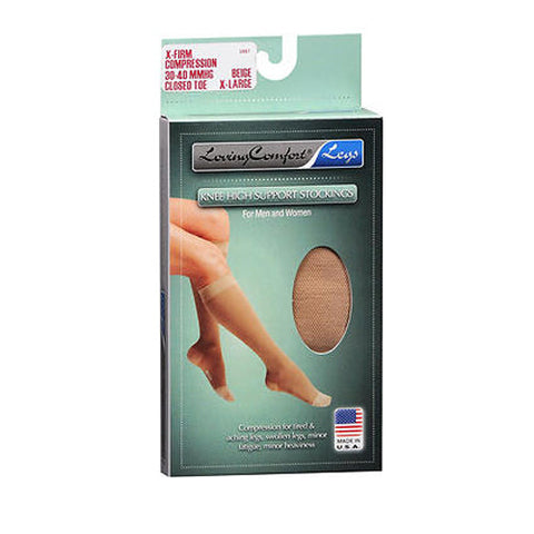 Loving Comfort, Knee High Support Stockings X-Firm Compression Closed Toe X-Large Beige, 1 Pair Loving Comfort