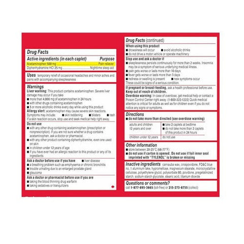 Tylenol, Pm Caplets Extra Strength, 100 Caps