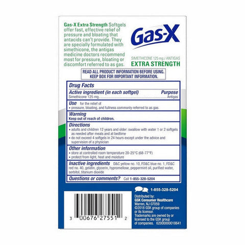 Gas-X, Simethicone Antigas Softgels Extra Strength, 125 Mg, 50 Caps
