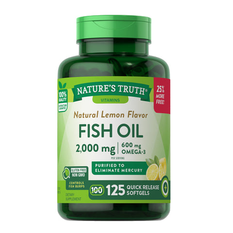 Nature's Truth, Fish Oil Quick Release Softgels Natural Lemon Flavor, 2000 Mg, 125 Caps Nature's Truth