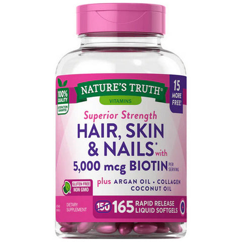 Hair Skin & Nails With Biotin Rapid Release Liquid Softgels 165 Caps by Nature's Truth