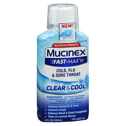 Mucinex, Fast Max Cold Flu & Sore Throat Clear & Cool Liquid, 6 Oz Mucinex