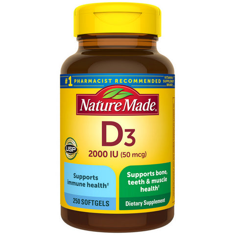 Nature Made, Vitamin D3, 50 Mcg, 250 Softgels Nature Made