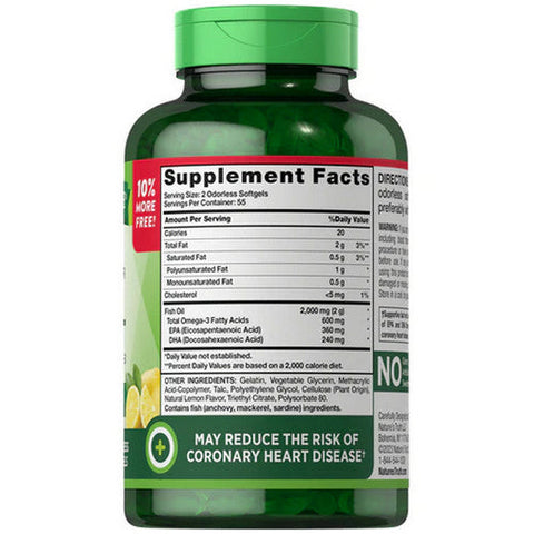 Nature's Truth, Vitamins Odorless Fish Oil Softgels Lemon Flavor, 2000 Mg, 110 Caps Nature's Truth