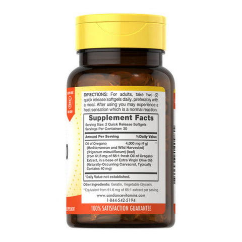 Sundance, Oil Of Oregano Quick Release Softgels, 4000 Mg, 60 Softgels