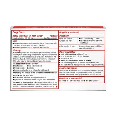 Sudafed Pe, Sinus Congestion Pseudoephedrine Hcl Coated Caplets Maximum Strength 12 Hour, 20 Tabs Sudafed Pe