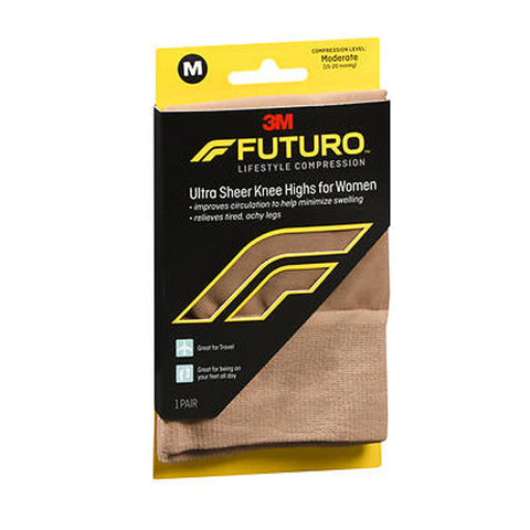Futuro, Revitalizing Ultra Sheer Knee Highs for Women Medium Nude Moderate Compression, 1 Each Futuro