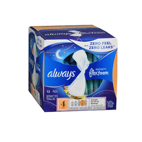 Always Discreet, Overnight Infifnity Flex Foam Pads Size 4, 13 Each Always Discreet
