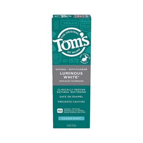 Tom's Of Maine, Luminous White Anticavity Toothpaste With Fluoride Clean Mint, 4  Oz Tom's Of Maine