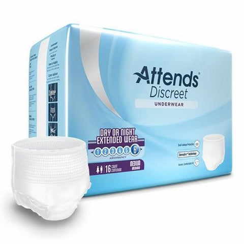Attends, Unisex Adult Absorbent Underwear Overnight Pull On with Tear Away Seams Medium Disposable Heavy Absorbency, Case Of 4 Attends