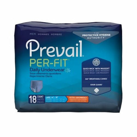 First Quality, Male Adult Absorbent Underwear Prevail  Per-Fit  Men Pull On with Tear Away Seams Large Disposable M, Count of 18 First Quality