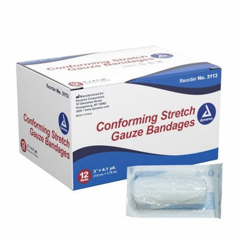 Dynarex, Conforming Bandage Dynarex  Polyester 1-Ply 3 Inch X 4-1/10 Yard Roll Shape Sterile, Count of 1 Dynarex