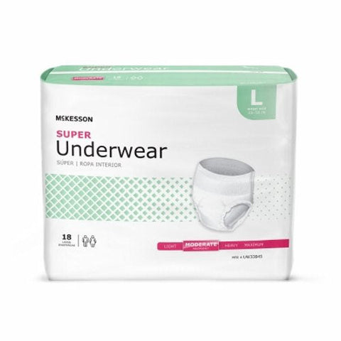 McKesson, Unisex Adult Absorbent Underwear Pull On with Tear Away Seams Large Disposable Moderate Absorbency, Count of 18 McKesson