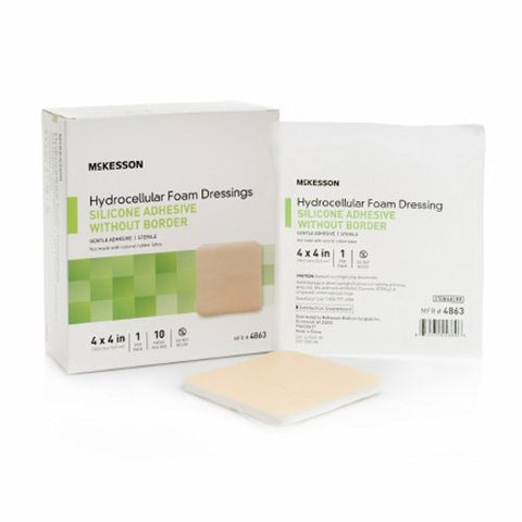 McKesson, Silicone Foam Dressing McKesson 4 X 4 Inch Square Silicone Gel Adhesive without Border Sterile, Case Of 20 McKesson