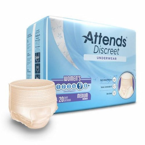 Attends, Female Adult Absorbent Underwear Discreet Pull On with Tear Away Seams Medium, Count of 20 Attends