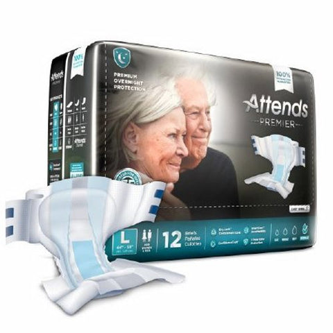 Attends, Premier Brief Unisex Adult Incontinence Large Disposable Heavy Absorbency, Count of 12 Attends