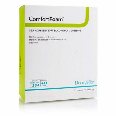 DermaRite, Silicone Foam Dressing ComfortFoam 8 X 8 Inch Square Silicone Adhesive without Border Sterile, Box Of 5 DermaRite