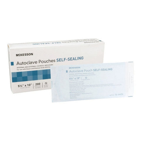 McKesson, Sterilization Pouch Ethylene Oxide Gas / Steam 5-1/4 X 10 Inch Transparent 16-6424, Box Of 200