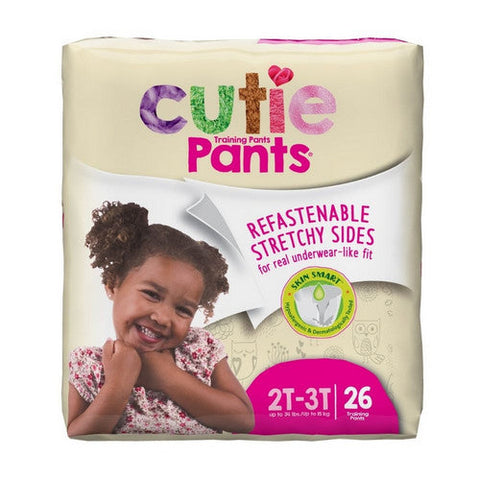 First Quality, Female Toddler Training Pants Cutie Pants Pull On with Tear Away Seams 2T to 3T Disposable Heavy Abs, Count of 26 First Quality