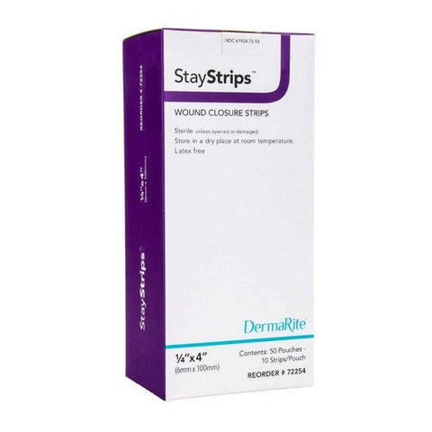 DermaRite, Skin Closure Strip StayStrips  1/8 X 3 Inch Nonwoven Material Flexible Strip White, Box Of 50 DermaRite