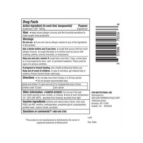Gericare, Cold And Cough Relief Strength Liquid, 100 MG, 16 Oz
