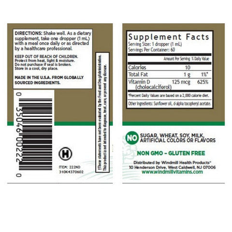 Windmill Health, Vitamin D3, 125mcg, 60 ml