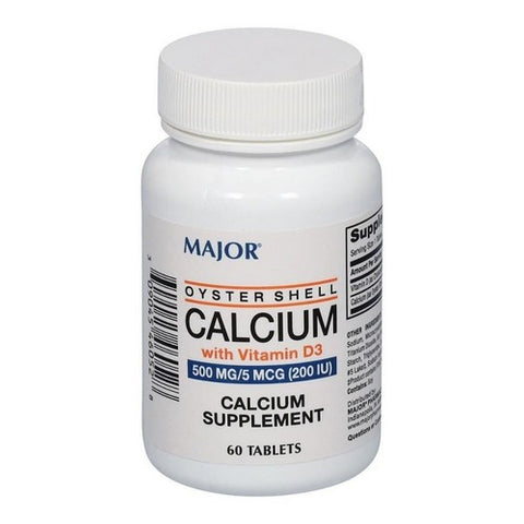 Major Pharmaceuticals, Oyster Shell Calcium with Vitamin D, 500mg, 60 Tabs Major Pharmaceuticals