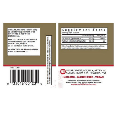 Windmill Health, Vitamin B-6, 100mg, 100 Tabs