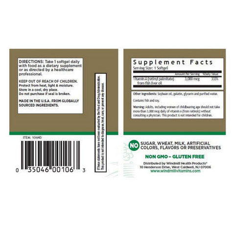 Windmill Health, Vitamin A 10000 IU, 100 Softgels