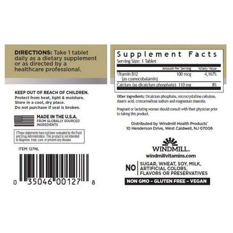 Windmill Health, Vitamin B12, 1000mcg, 100 Tabs