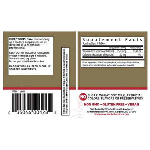 Windmill Health, Vitamin B12, 250 Mcg, 100 Tabs