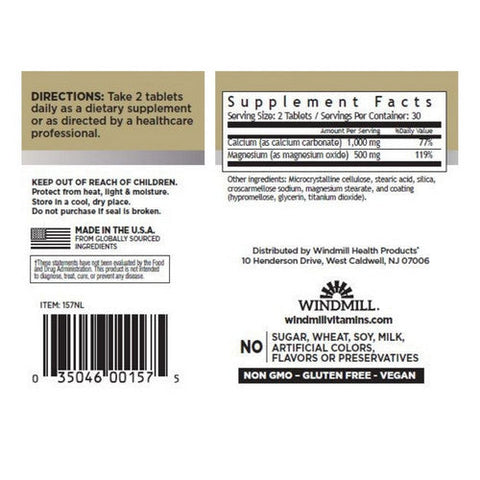Windmill Health, Calcium & Magnesium, 60 Tabs